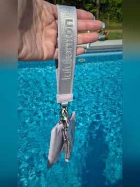 Lululemon Faint Lavender Dual Pouch Wristlet Metallic Wordmark Silver Hardware